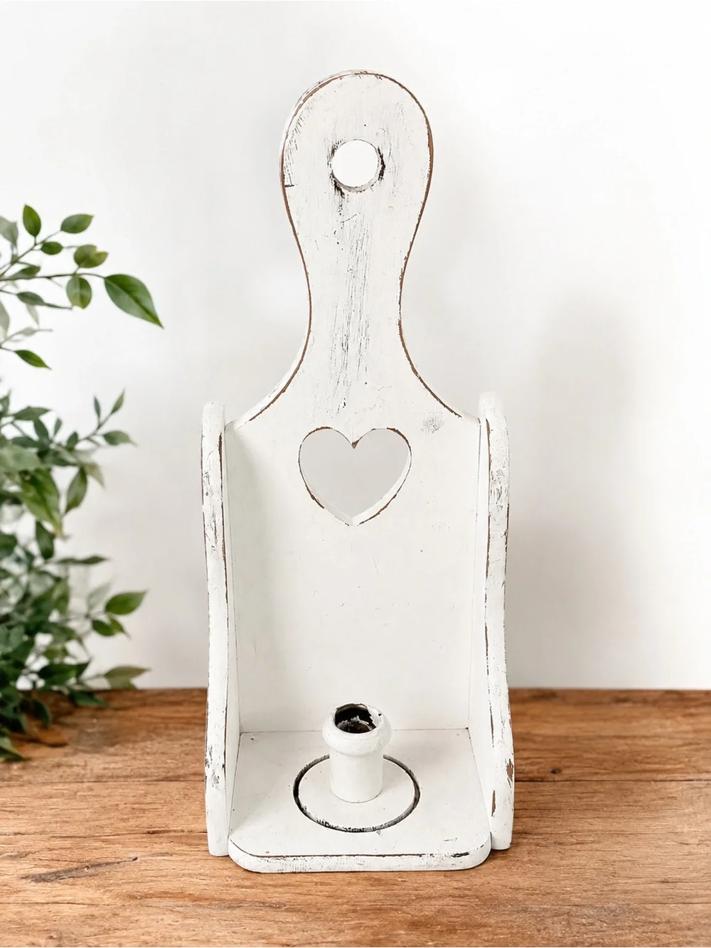 Distressed White Wood Heart Candle Sconce Wall Holder Farmhouse Decor